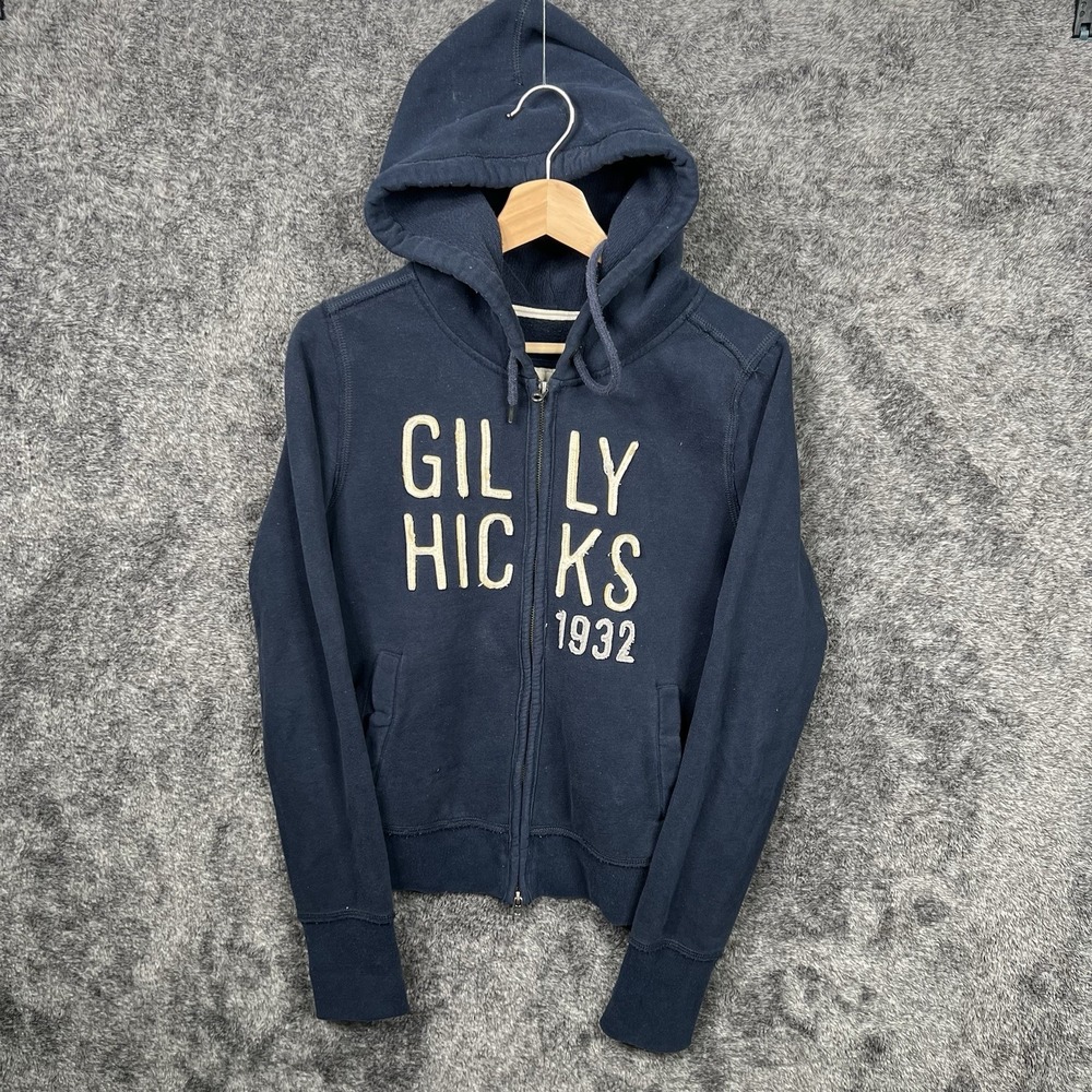 Y2K Gilly Hicks Sydney Navy Blue Logo Full Zip Up Hooded Sweatshirt Size Medium